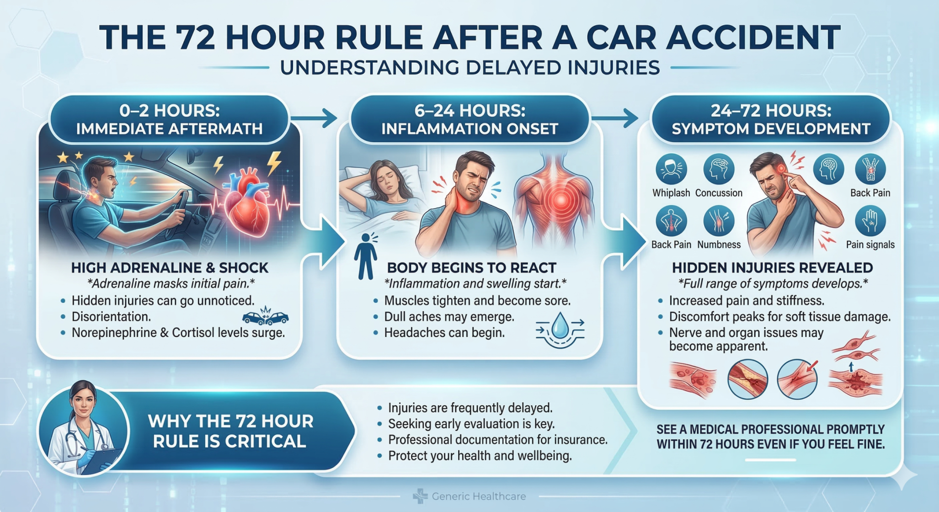 72 hour injury timeline after car accident infographic Tulsa chiropractor