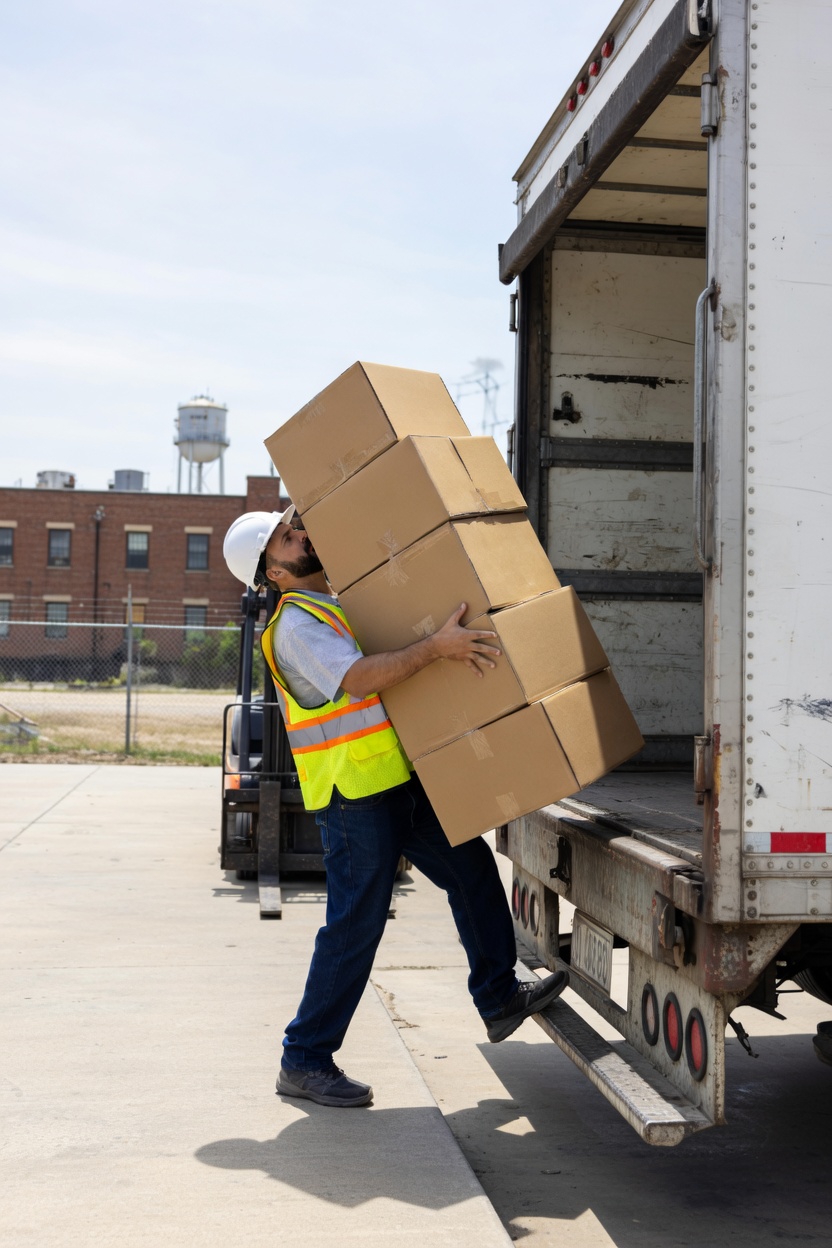 loading-dock-back-injury-risk-tulsa-warehouse-worker.jpg Warehouse worker at Tulsa loading dock navigating back injury risks during unloading operations